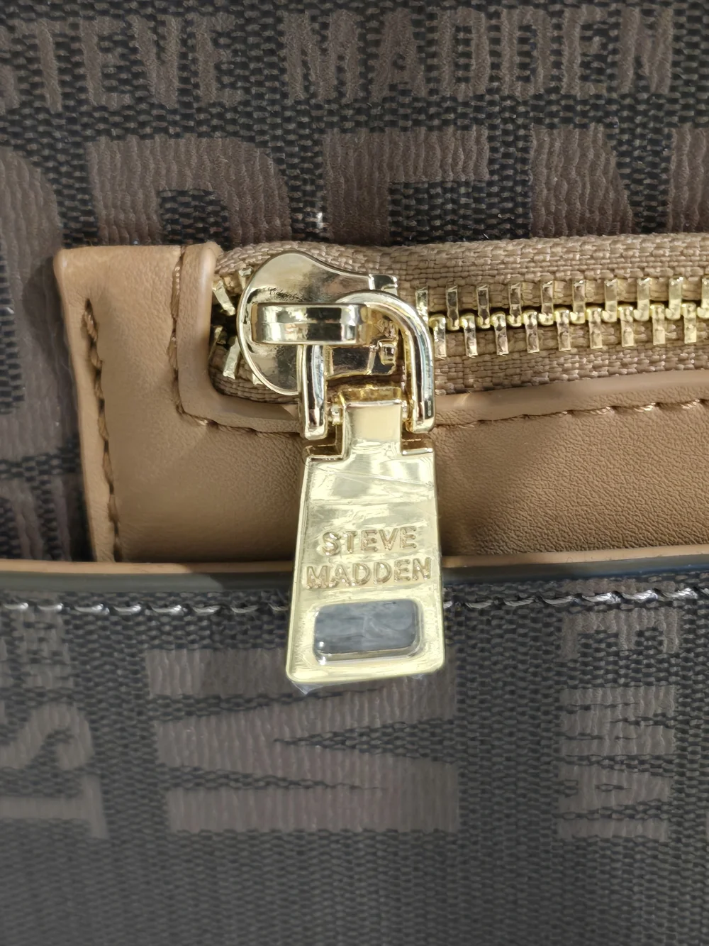 Steve Madden Logo Tote Bag With Crossbody Strap Brown Tan